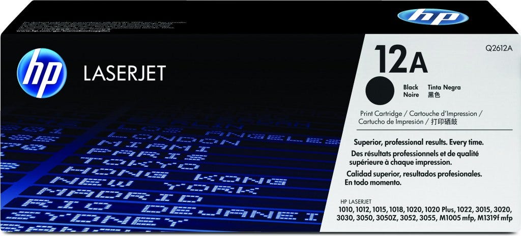 Compatible HP Printer Cartridge, 2,000 Page Yield, Compatible with 1012, 1015, 12A - Black Toner