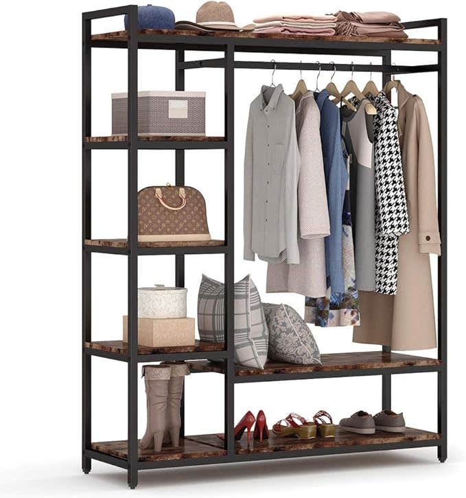Multi-Purpose Metal Clothing Storage Unit, 180x170x40 cm - Black Wooden