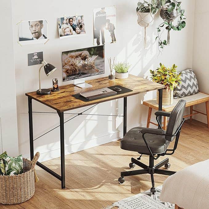 Metal Computer Desk With Storage Shelves, 100x75x50 cm - Black Wooden