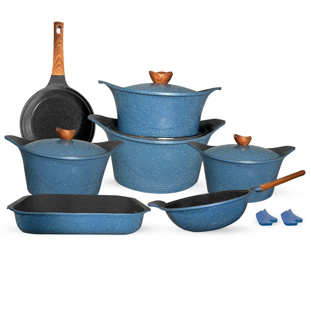 Glory Granite Cookware Set, 15 Pieces, 14 kg, 75x32x39cm - Petrol