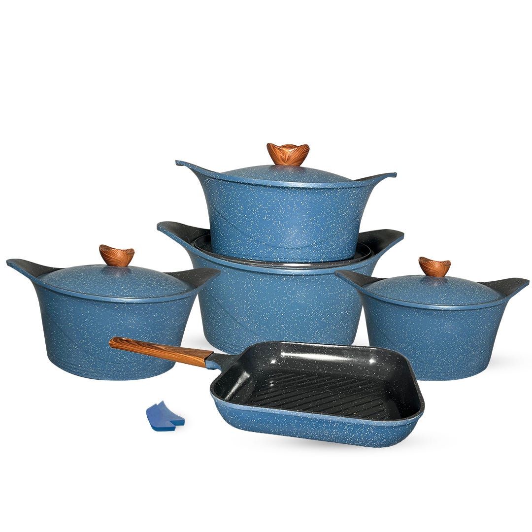Glory Granite Cookware Set, 11 Pieces, 9.5 kg, 68x32x28cm - Petrol
