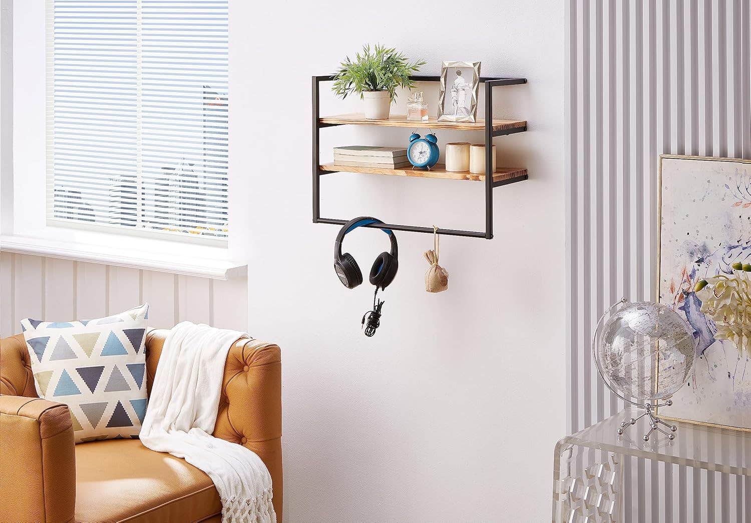 2 Shelves Storage Unit, 44x60x20 cm - Black Wooden