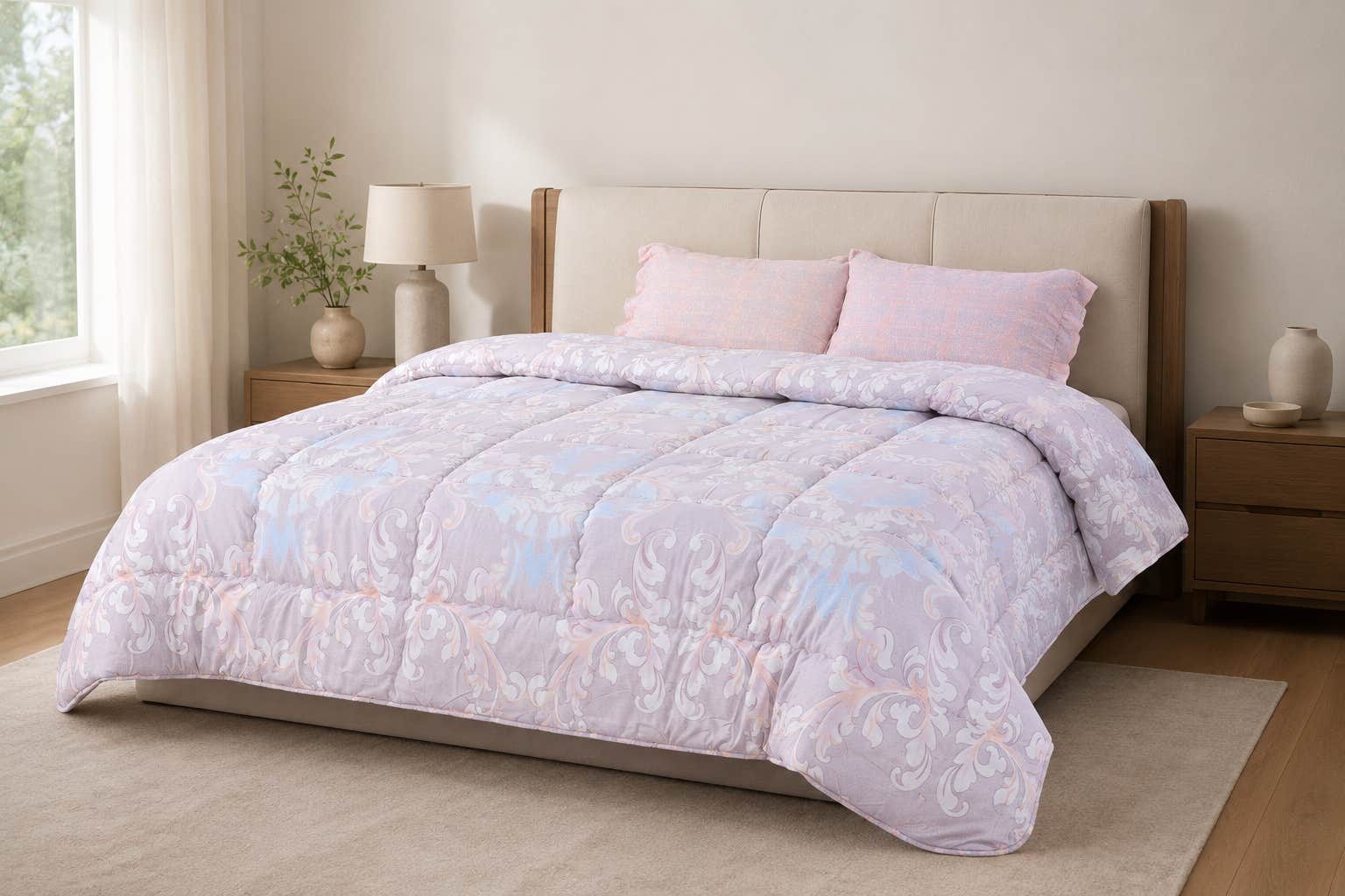 Al Maamoun Cotton Quilt Set, 240×240 cm, 3 Pieces - Multicolor