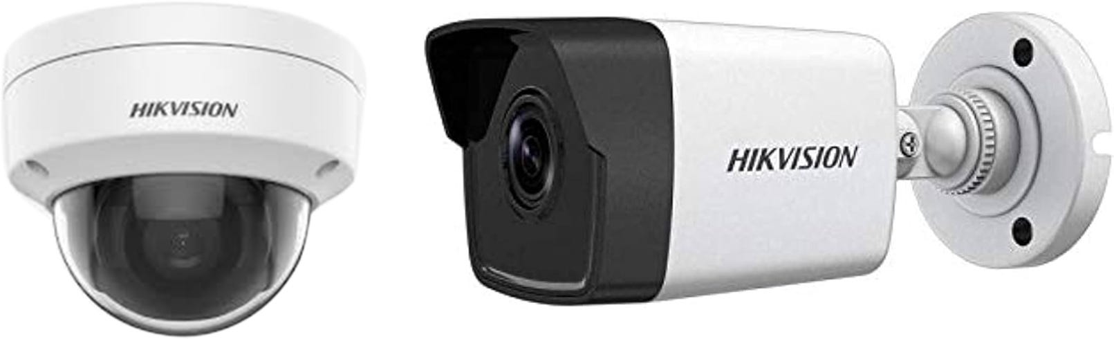 Hikvisioni DS-2CD1043G0-I Fixed Bullet Network Camera, 4MP - White Black With Hikvisioni DS-2CD1143G0-I Fixed Dome Network Camera, 4MP - White Black