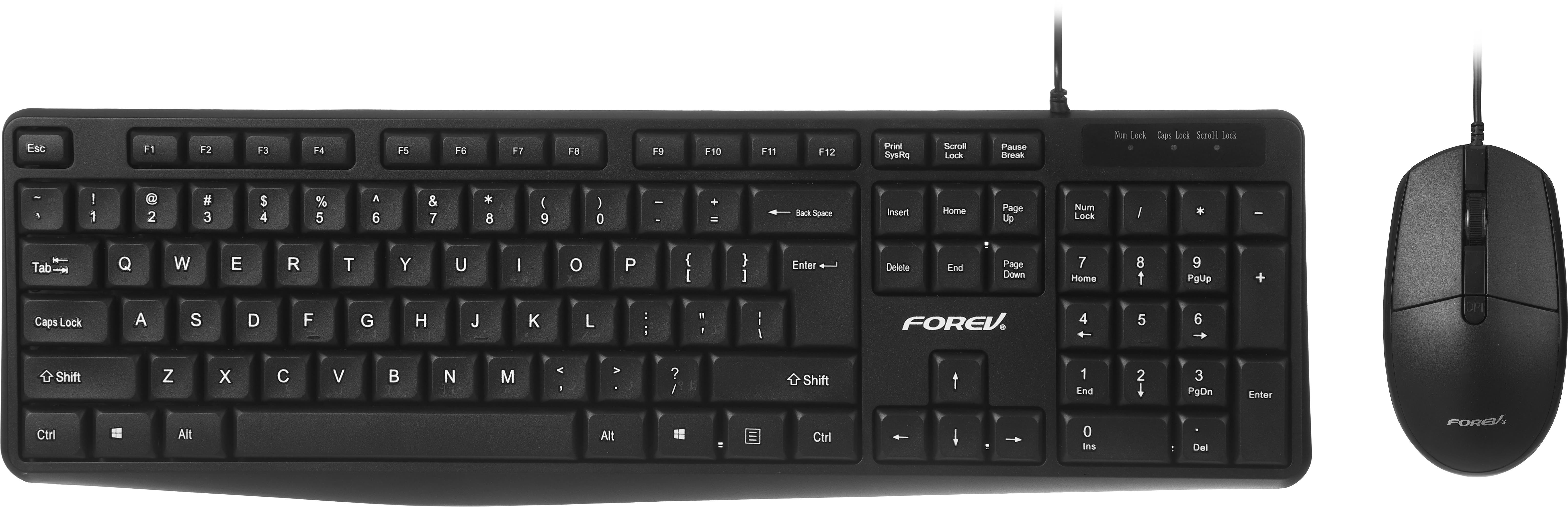 Forev FV-69 Keyboard, Wired, Arabic-English, With Wired Mouse - Black