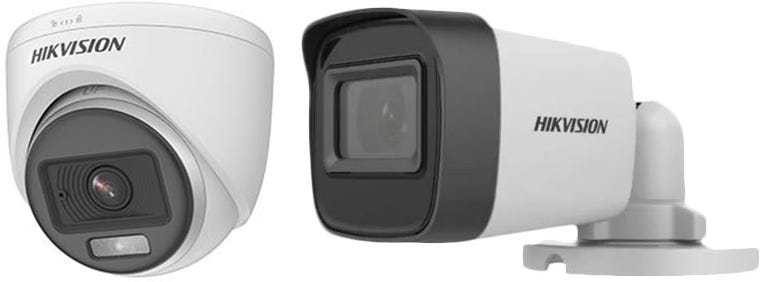 Hikvision DS-2CE10KF0T-PFS ColorVu Audio Fixed Mini Bullet Camera, 3K - White Black With Hikvision DS-2CE70KF0T-PFS ColorVu Indoor Audio Fixed Turret Camera, 3K - White Black