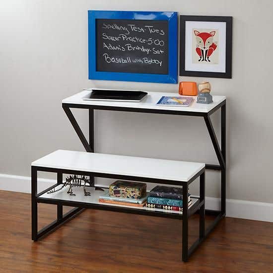 Children's desk, MDF and metal, 80x40x70 cm - black white