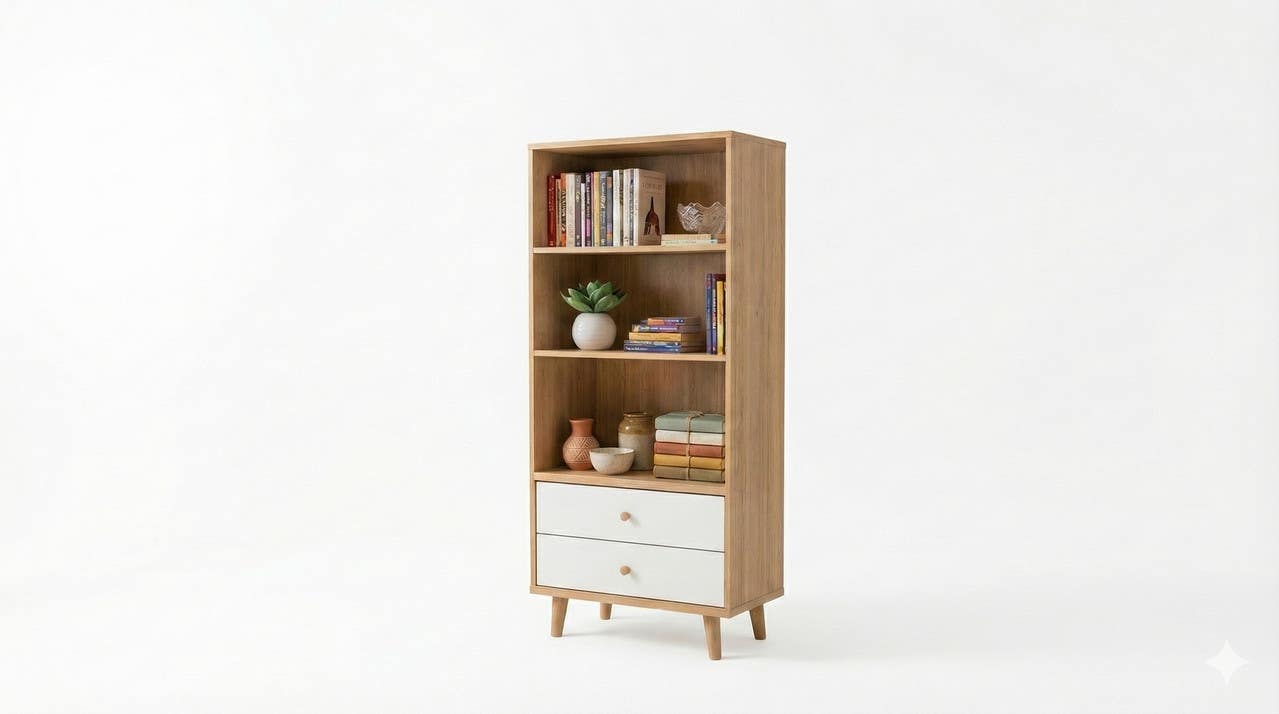 MDF wood bookcase, 60 x 30 x 180 cm - Beige White