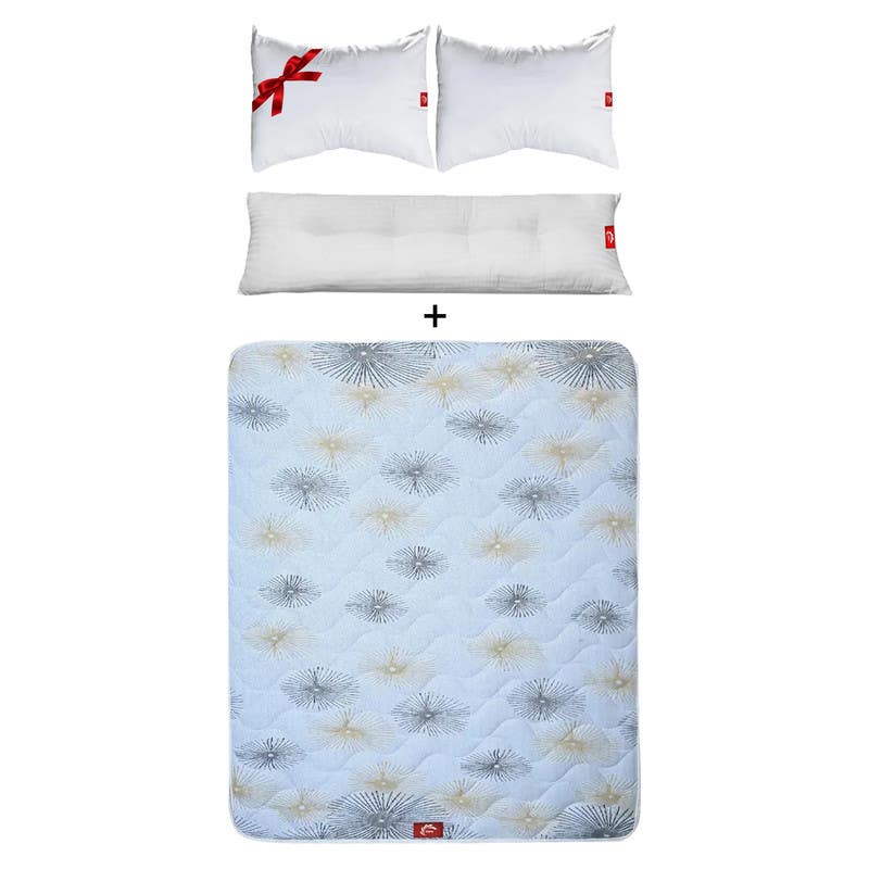 Connected Spring Cotton Mattress, 100×195×25 Cm, Cushion , 2 Pieces Pillow - Multicolor