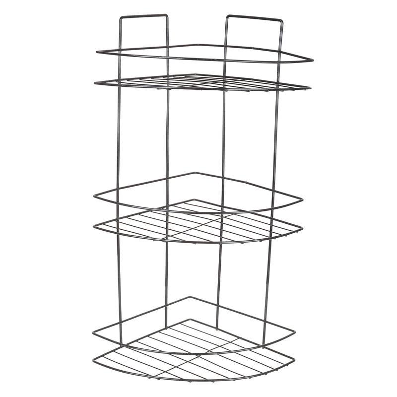Metal Bathroom Corner, 3 Layers, 26×26×60 cm - Silver