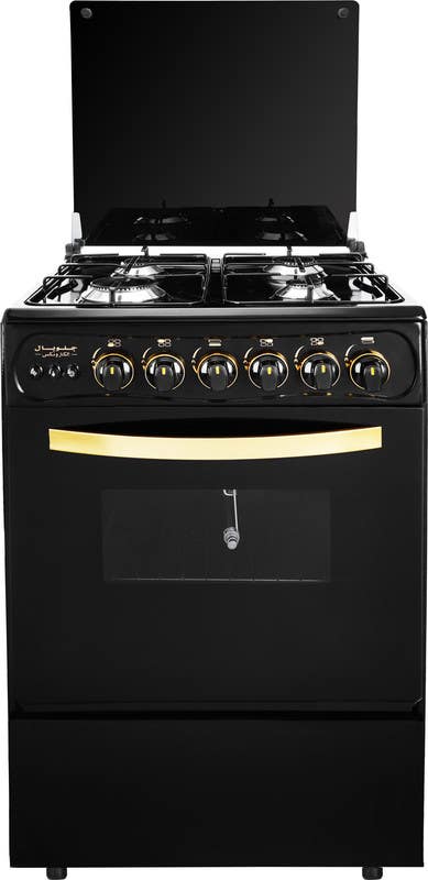 Global Electronics Cooker, 4 Burners, 55x55 cm, Stainless Steel Surface, Auto Ignition, Grill - Black Gold