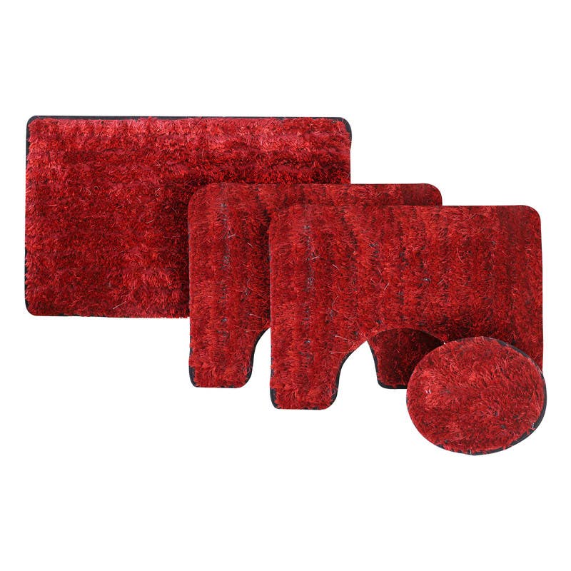 ElJoker Bathroom Mat Set, 4 Pieces - Red