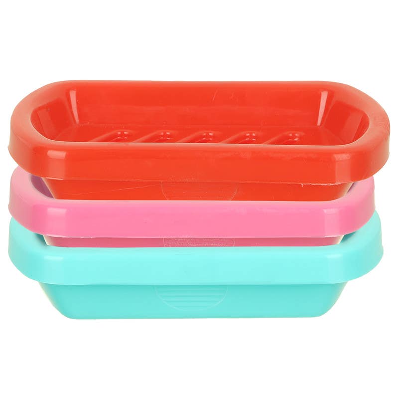 El Hoda Plastic Soap Dish Set, 3 Pieces, 8.5×12.5×3 cm - Multicolor