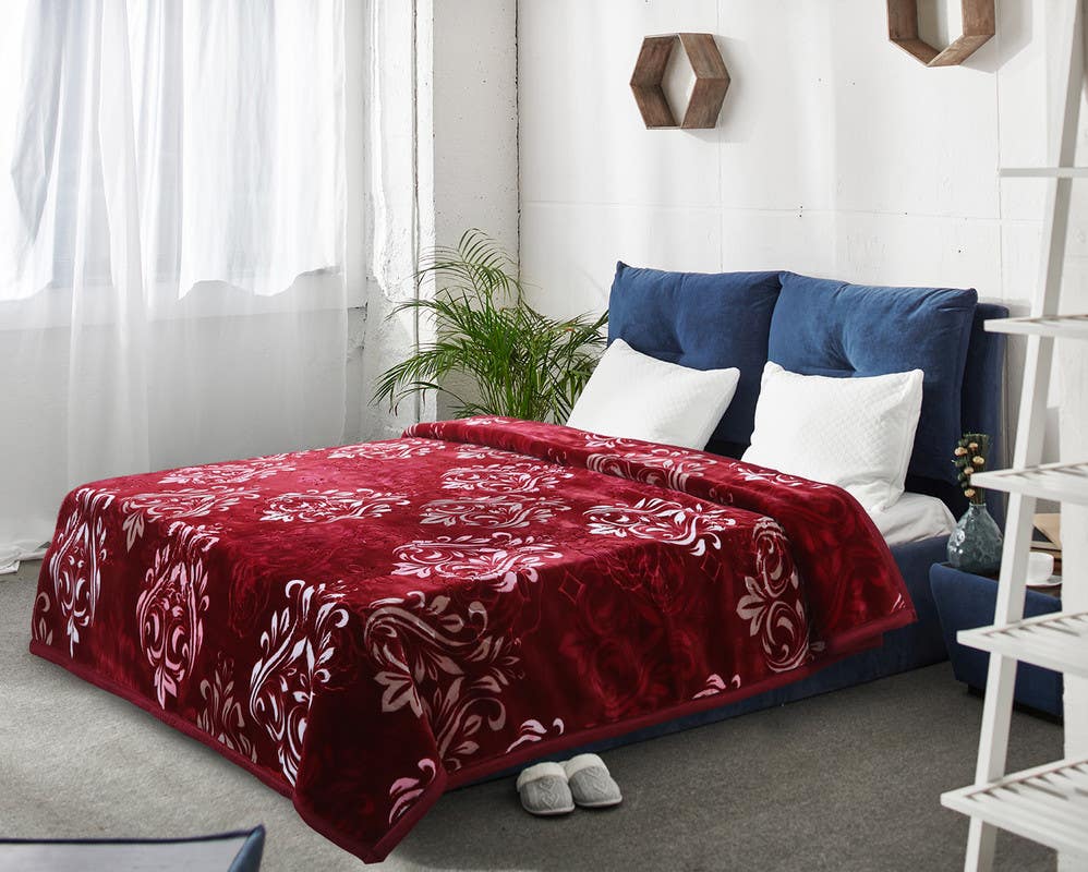 Aslan Double Layers Velvet Blanket, 220x240 cm, 8 Kg - Dark Red