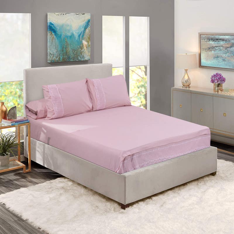 Besan Joubert Canar Percale Cotton Bed Sheet Set, 4 Pieces, 2400 Grm - Rose