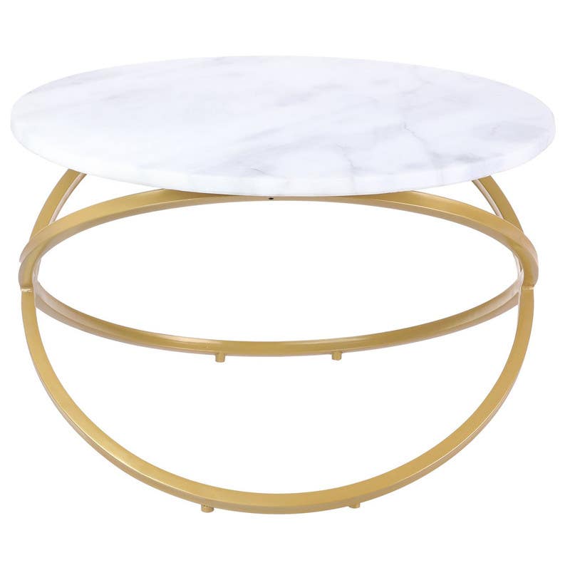 Steel Modern Center Table, Marble Surface, 44x70 cm - Gold