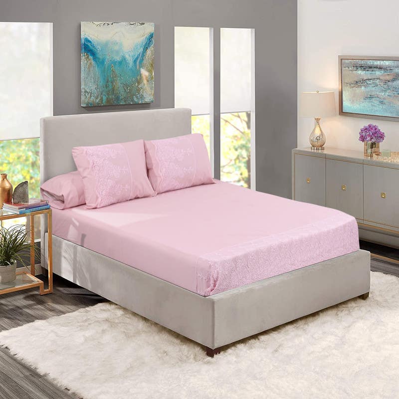 Besan Joubert Canar Percale Cotton Bed Sheet Set, 4 Pieces, 2100 Grm - Rose