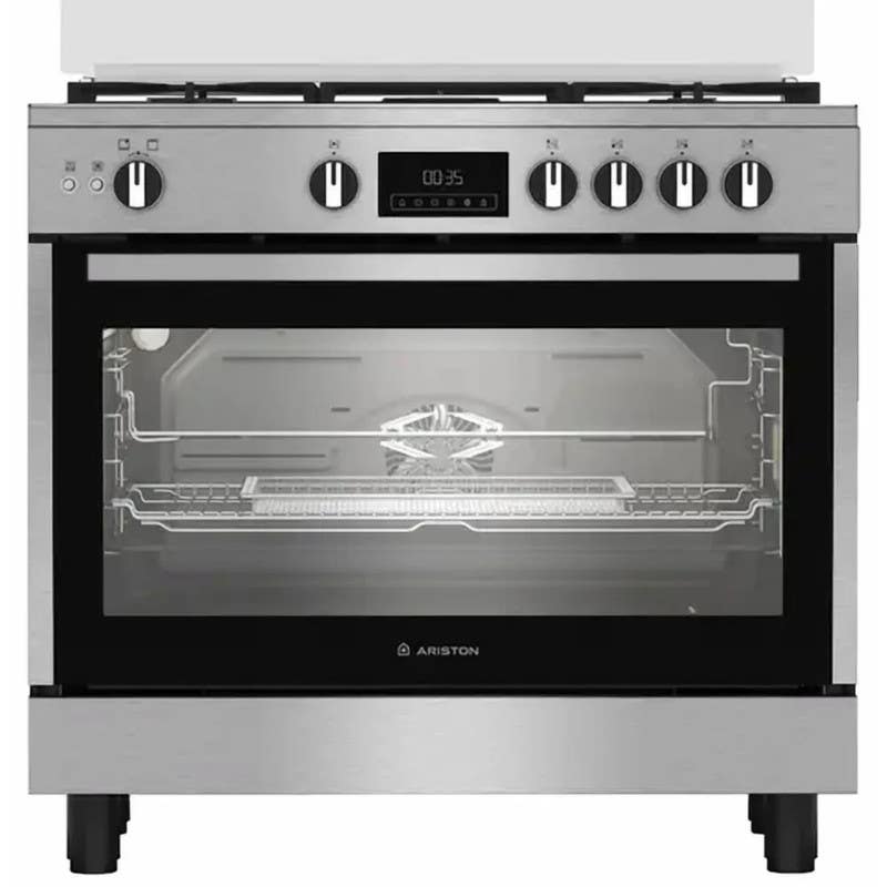Ariston Arr9Ggf43129Xeg Gas Cooker, 5 Burners, Cast Iron Grates, Self Ignition, 90X60 Cm - Silver