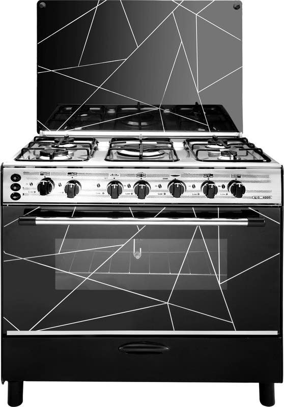 Union Gas Prestige 4001 Stove, 5 Burners, 60×85 cm, Stainless Steel Surface, Self Ignition, Grill - Black Silver