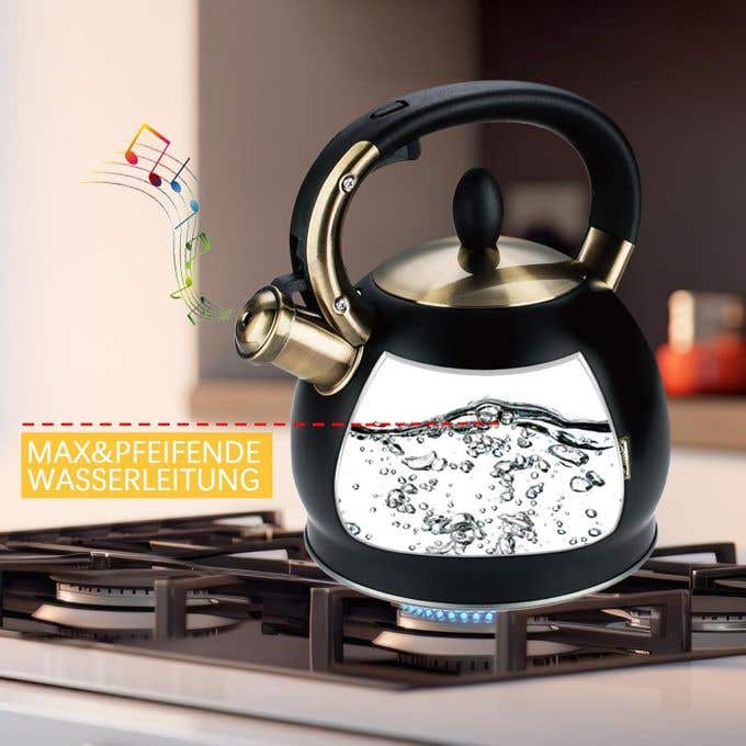 Stainless Steel Teapot with Whistle Lid - Multicolor