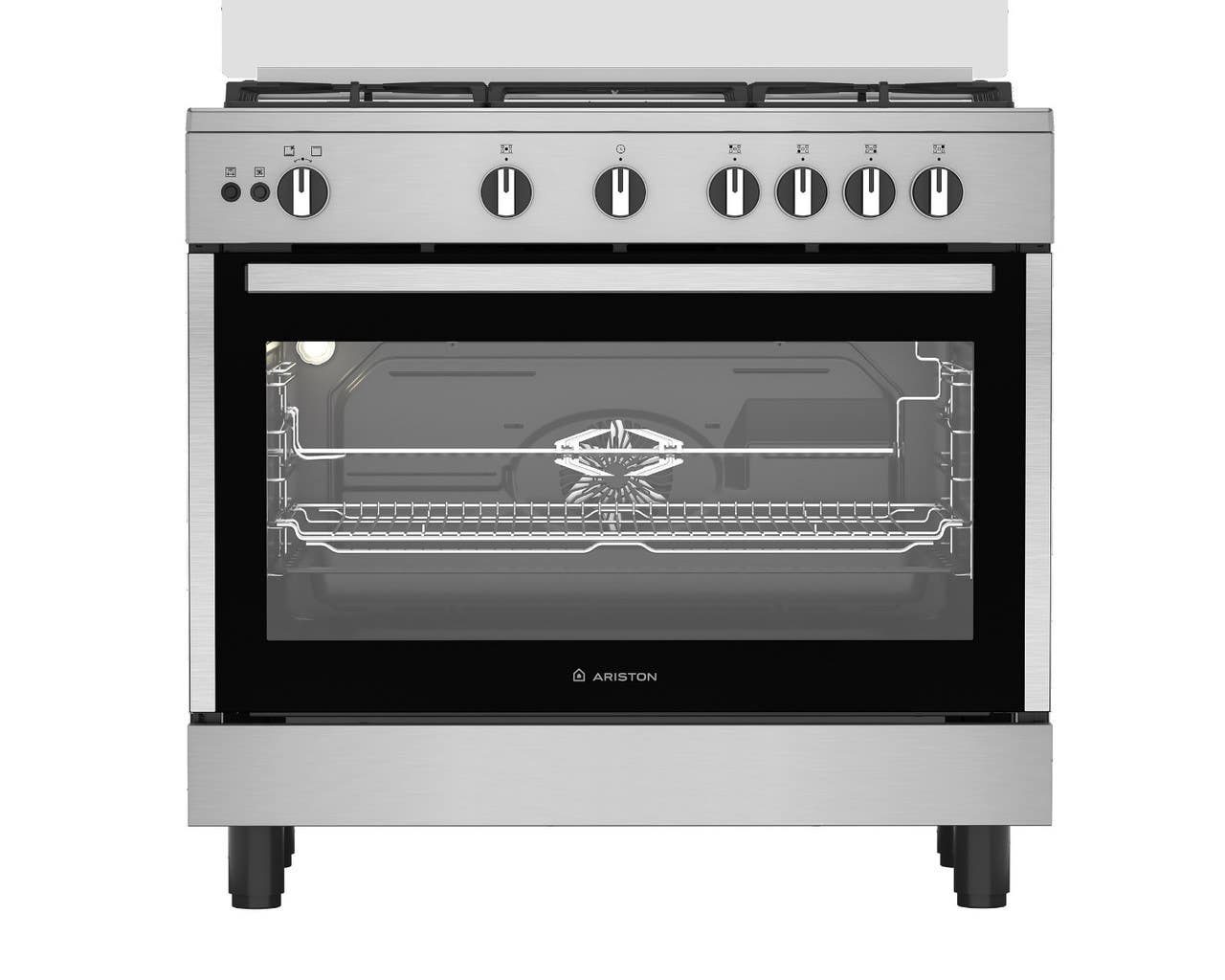 Ariston Arr9 Ggf 23127 Xja Gas Cooker, 5 Burners, Removable Glass Door, Full Safety Features, 90 X 60 X 90 Cm - Silver