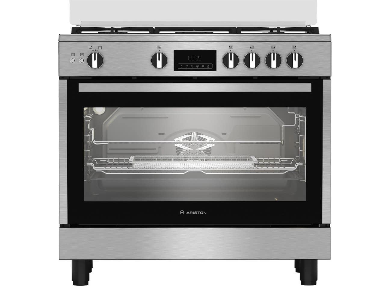 Ariston Arr9 Ggf 33229 Xeg Gas Cooker, 5 Burners, Display, Timer, Cast Iron Pan Supports, 93 X 60 X 90 Cm - Silver
