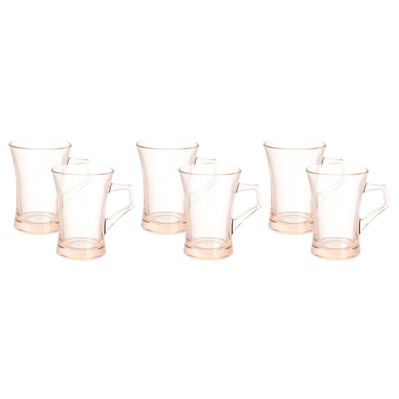 Pasabahce Glass Mug Set, 6 Pieces, 210 ml - Light Orange
