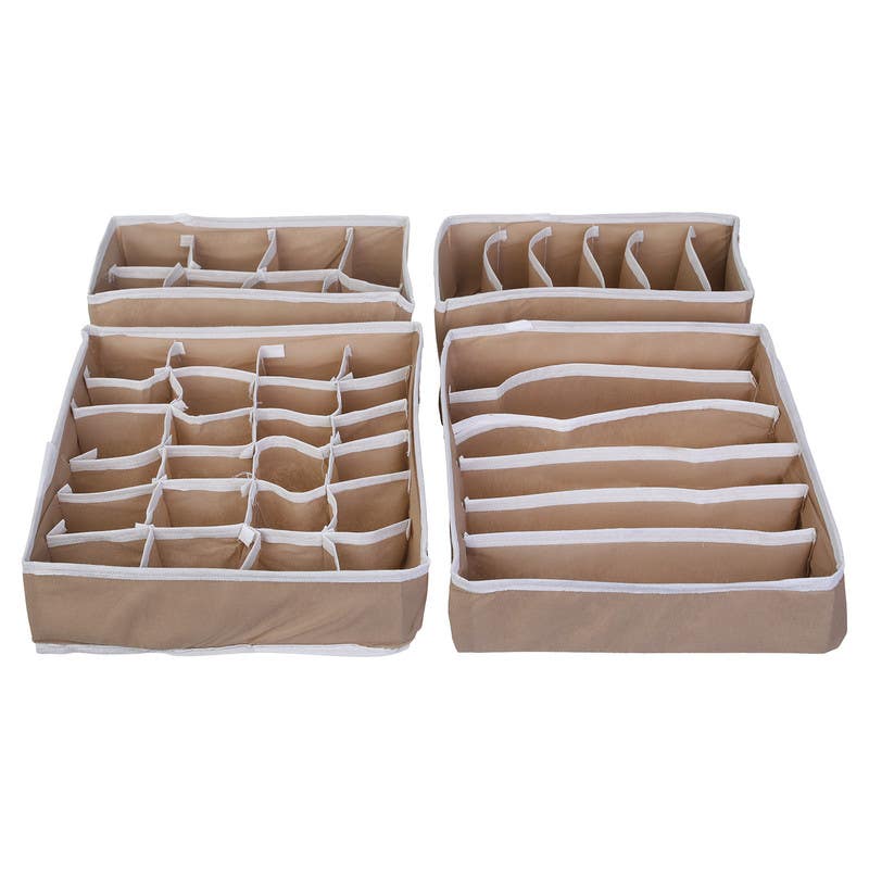 Socks and Scarf Drawer Organizer, 4 Pieces - Beige