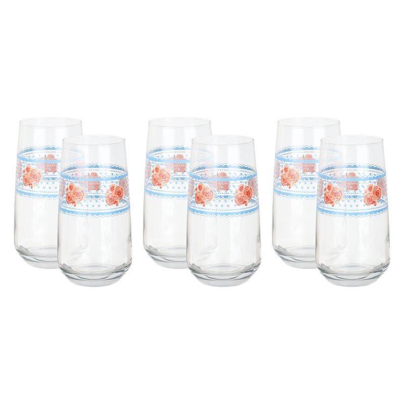 Lav Glass Cups Set, 6 pieces, 480 ml - Clear Gold