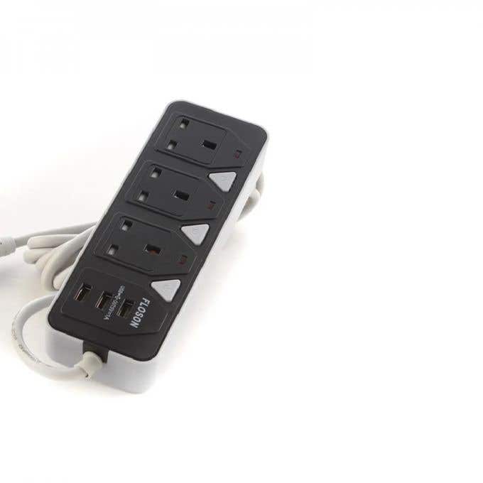 Wired splitter, 3 AC outlets, 2 USB, 1 Type C, 2500 Watt - Black