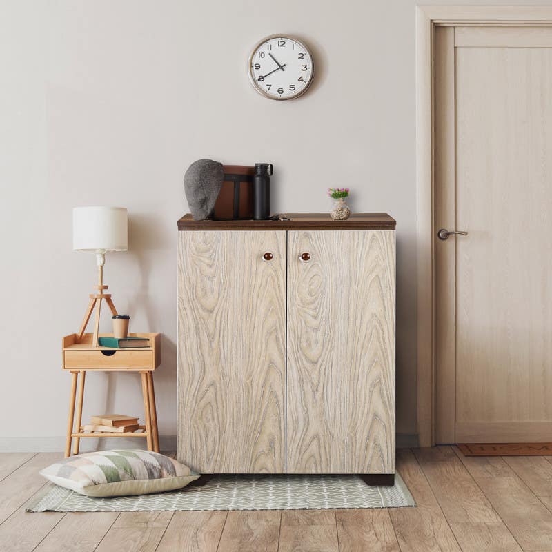 Chipboard Shoe Rack, 3 Shelves, 2 Doors, 29×60×86 cm
