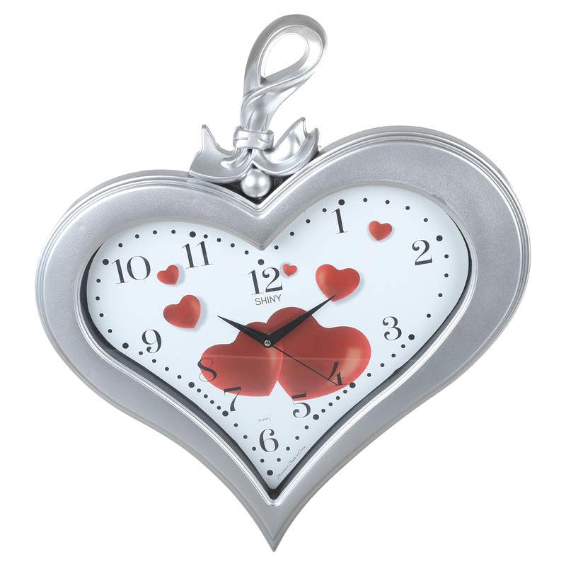 Heart-Shaped Plastic Wall Clock, 47×53 cm - Silver