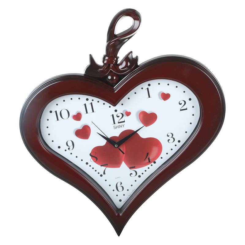 Heart-Shaped Plastic Wall Clock, 47×53 cm - Brown