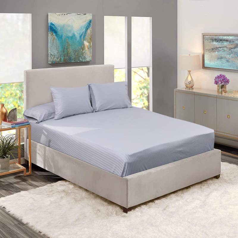 Besan Striped Cotton Bed Sheet Set, 4 Pieces, 1650 grm - Grey