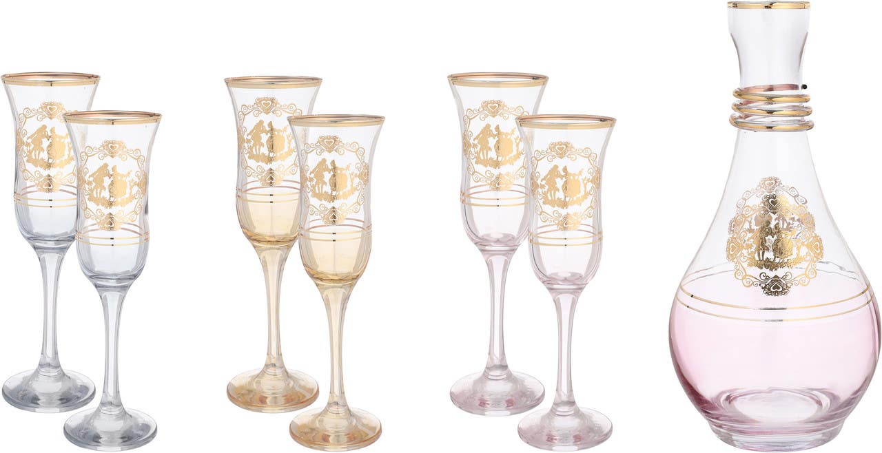 Bohemia Drinkware Set with Flask, 7 Pieces - Multicolor