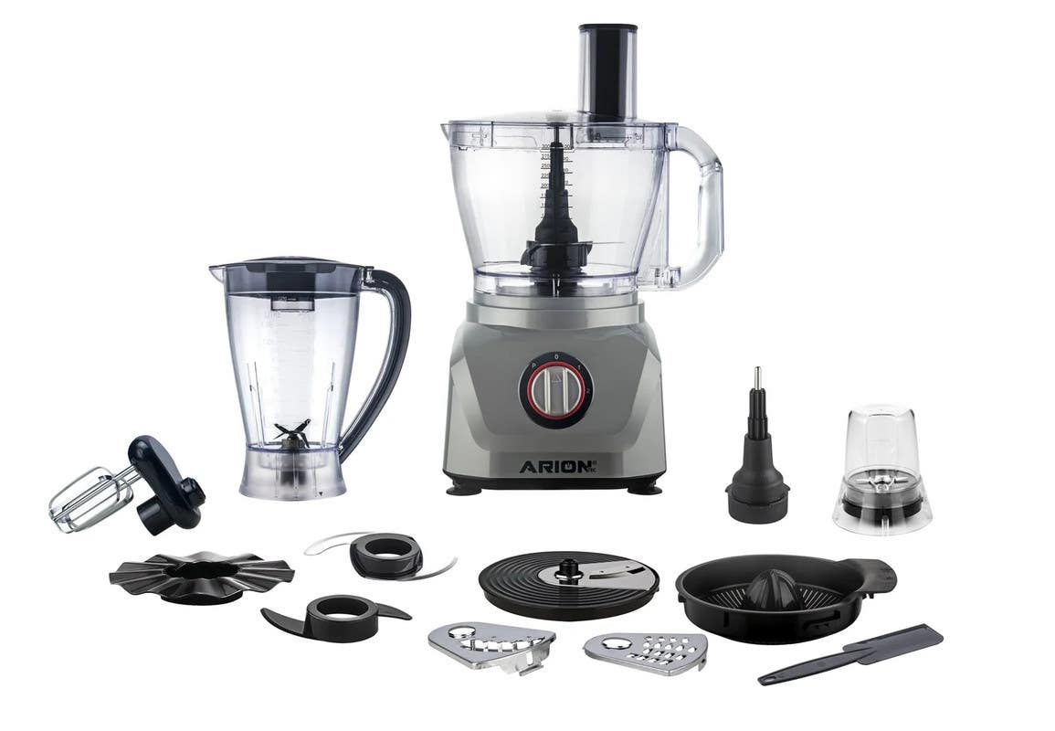 Arion AR-1500W Food Processor, 1500 Watt, 3 Liter, 2 Speeds - Grey