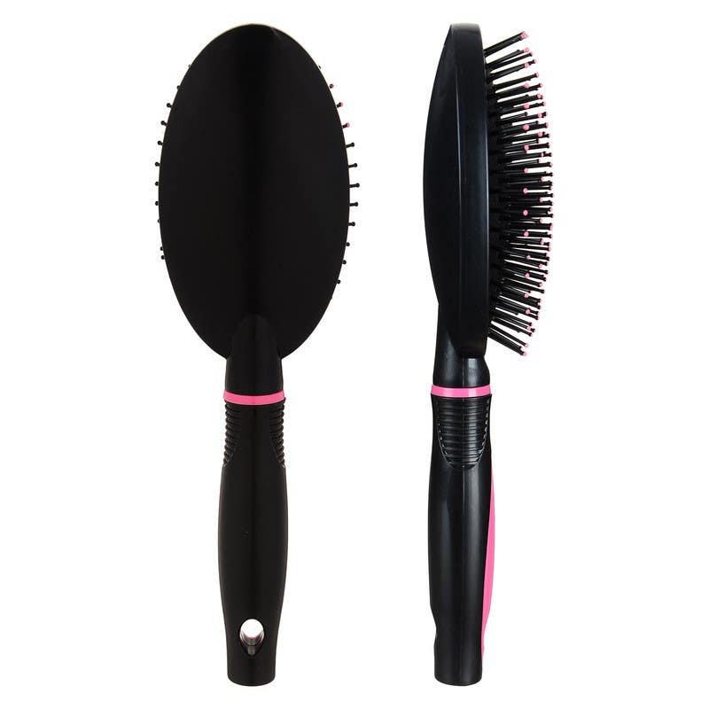 Oval Plastic Hair Brush, 24.5×7 cm - Black Fuchsia