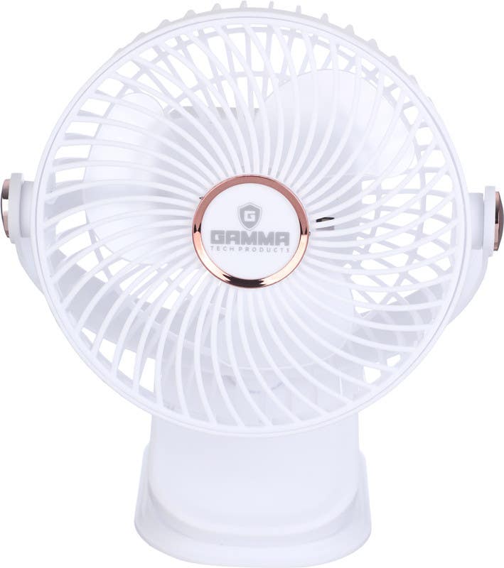 Gamma Rechargeable Desk Fan with Light, 5 Watt - White Gold