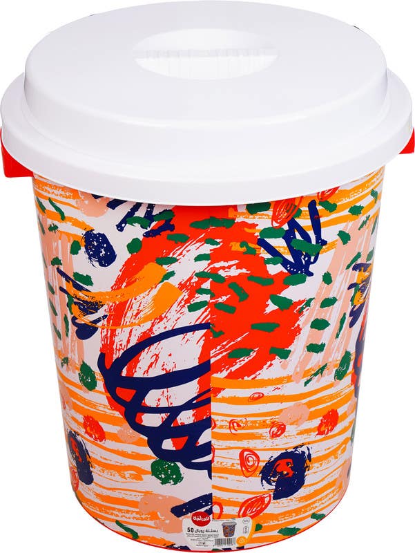 Al Wataneya Plastic Trash Bin, 50 Liter - Multicolor
