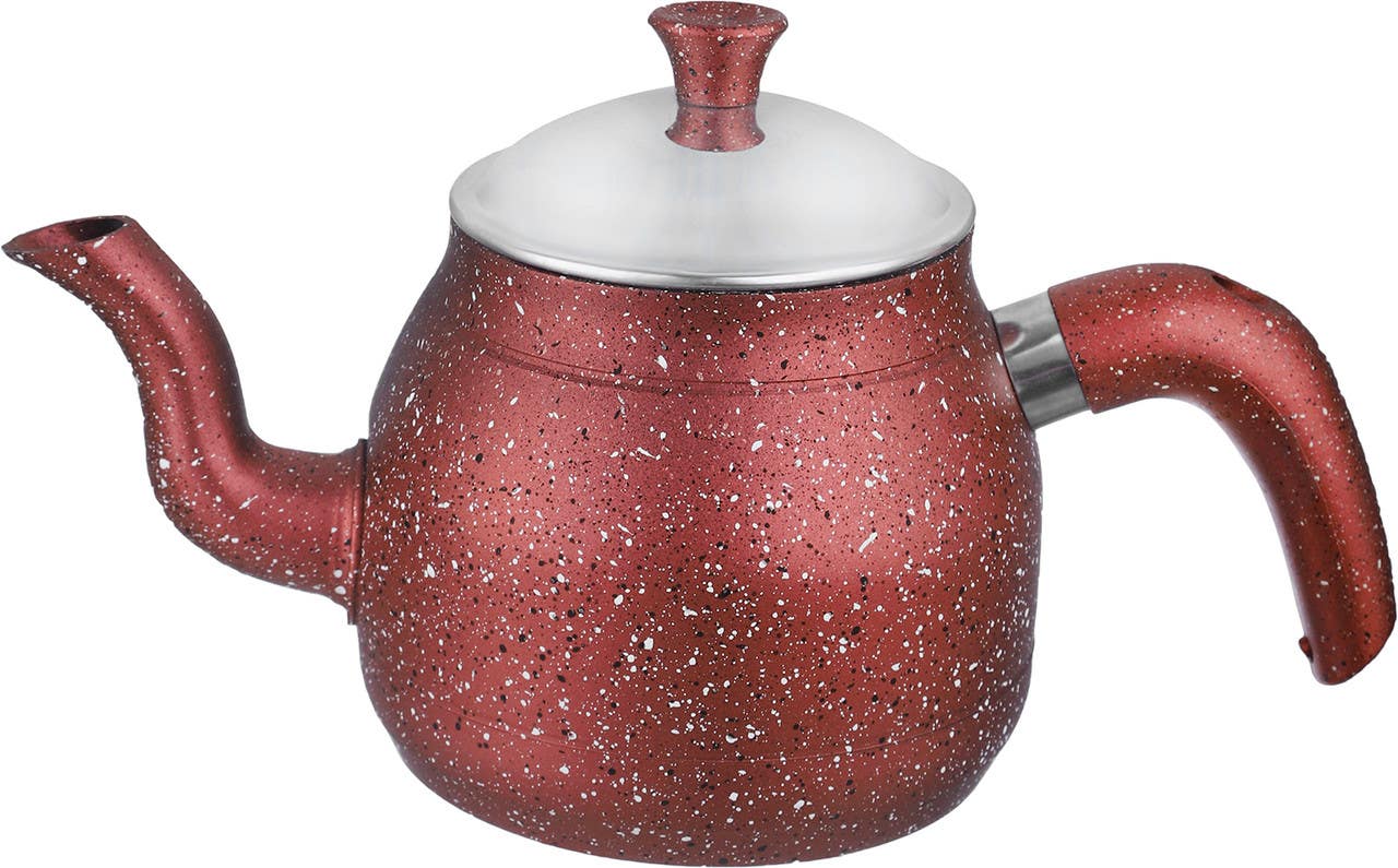 Vella Granite Tea Pot, Stainless Steel Lid, 1 Liter - Dark Red