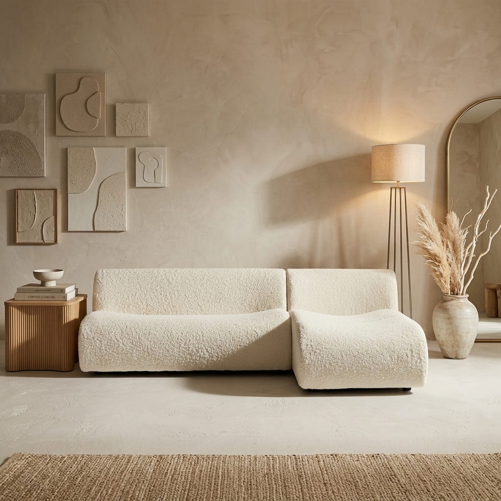 Corner sofa, beech wood, 150×250×75 cm, Panda fabric - beige