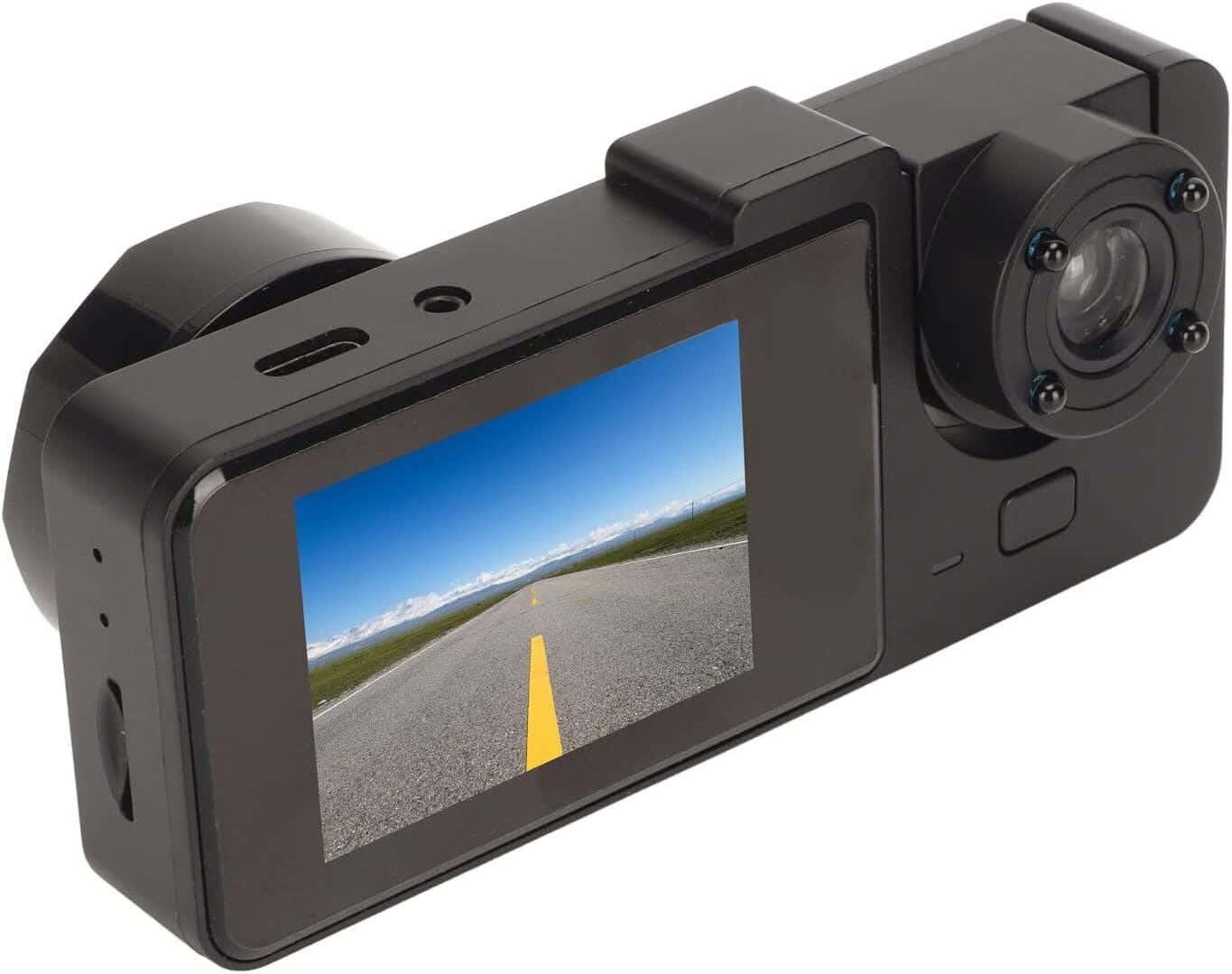 Car Dashcam With 2.0-Inch Ips Hd Screen, Front And Rear Interior, 3 Channels, 1080P Resolution - Black