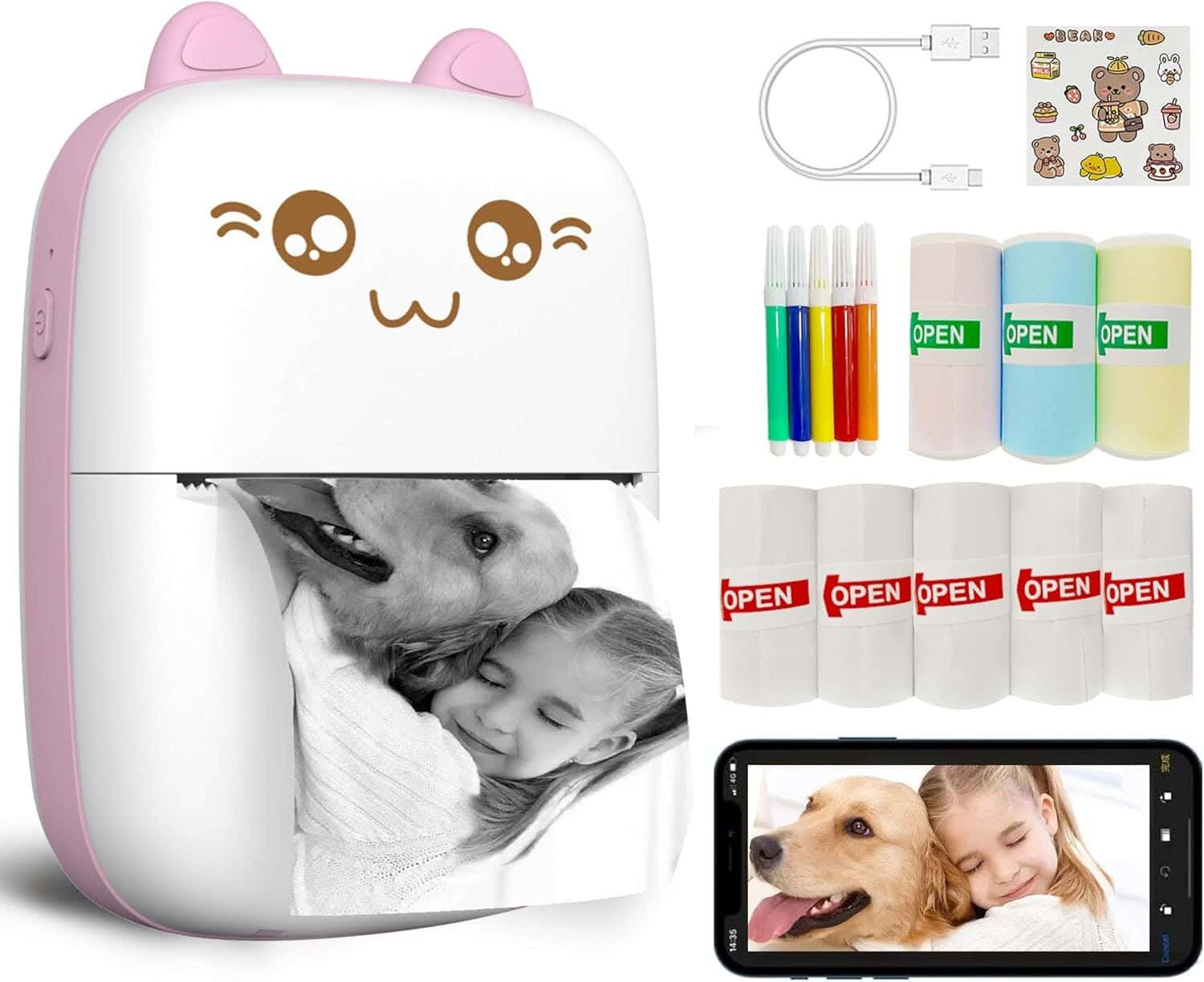 Portable Mini Thermal Printer Toy, Inkless Label Printer, Bluetooth Compatible With Ios + Android, Suitable For Girls And Kids - Pink