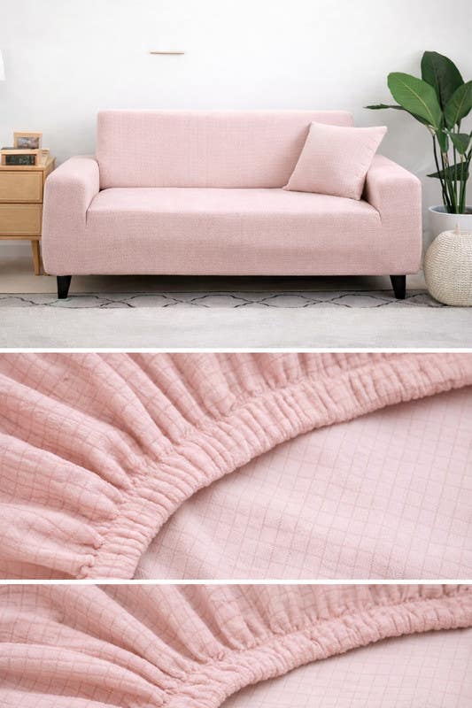 Sofa Cover with Interlocking Design, Large Size, 3-Seater - Cashmere