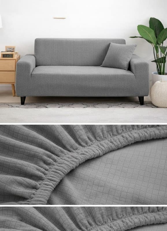 Sofa Cover with Interlocking Design, Large Size, 3-Seater - Gray