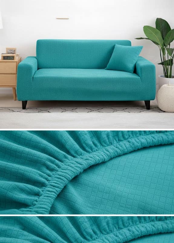 Sofa Cover with Interlocking Design, Large Size, 3-Seater - Turquoise