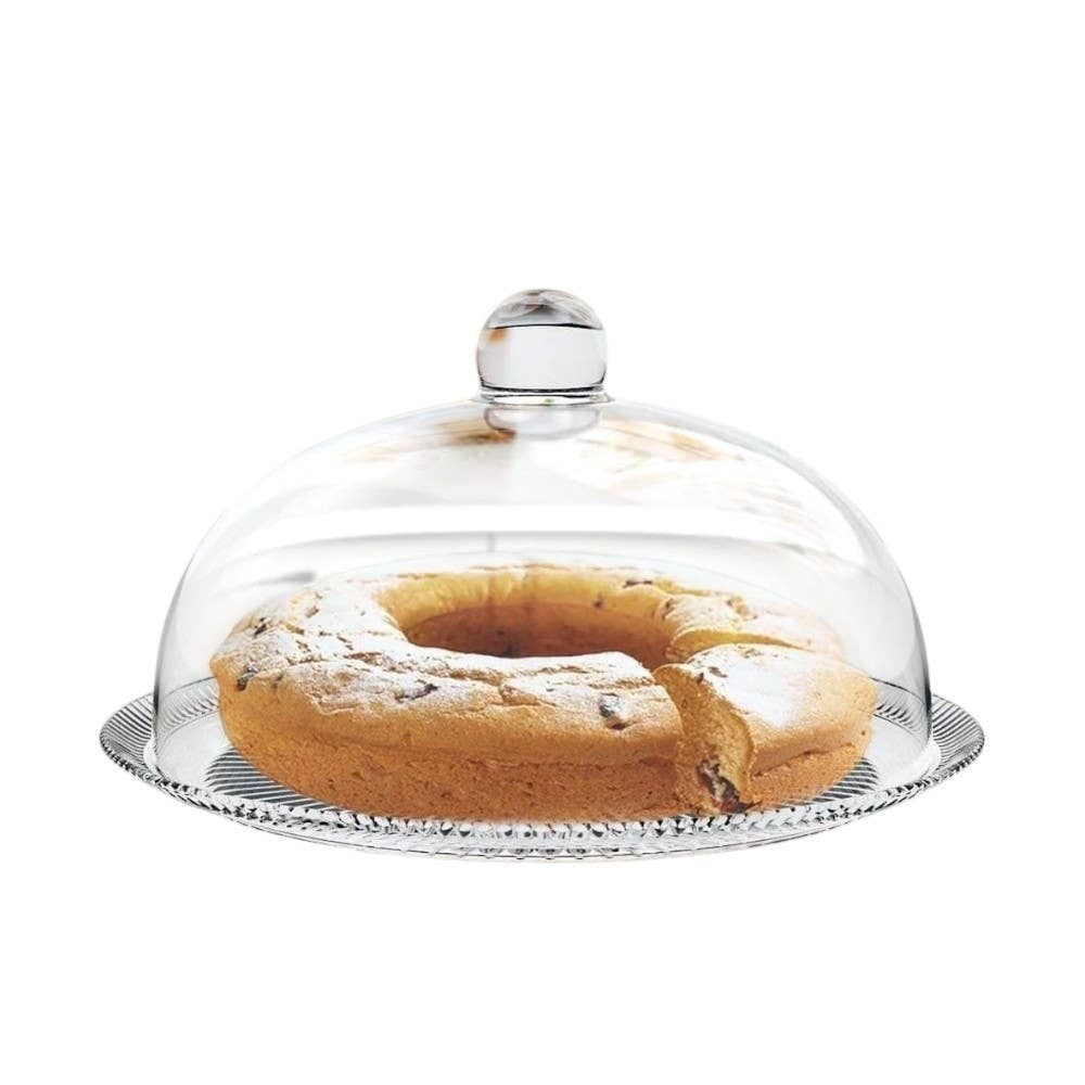 Glass Cake Stand With Lid , 34Cm - Clear