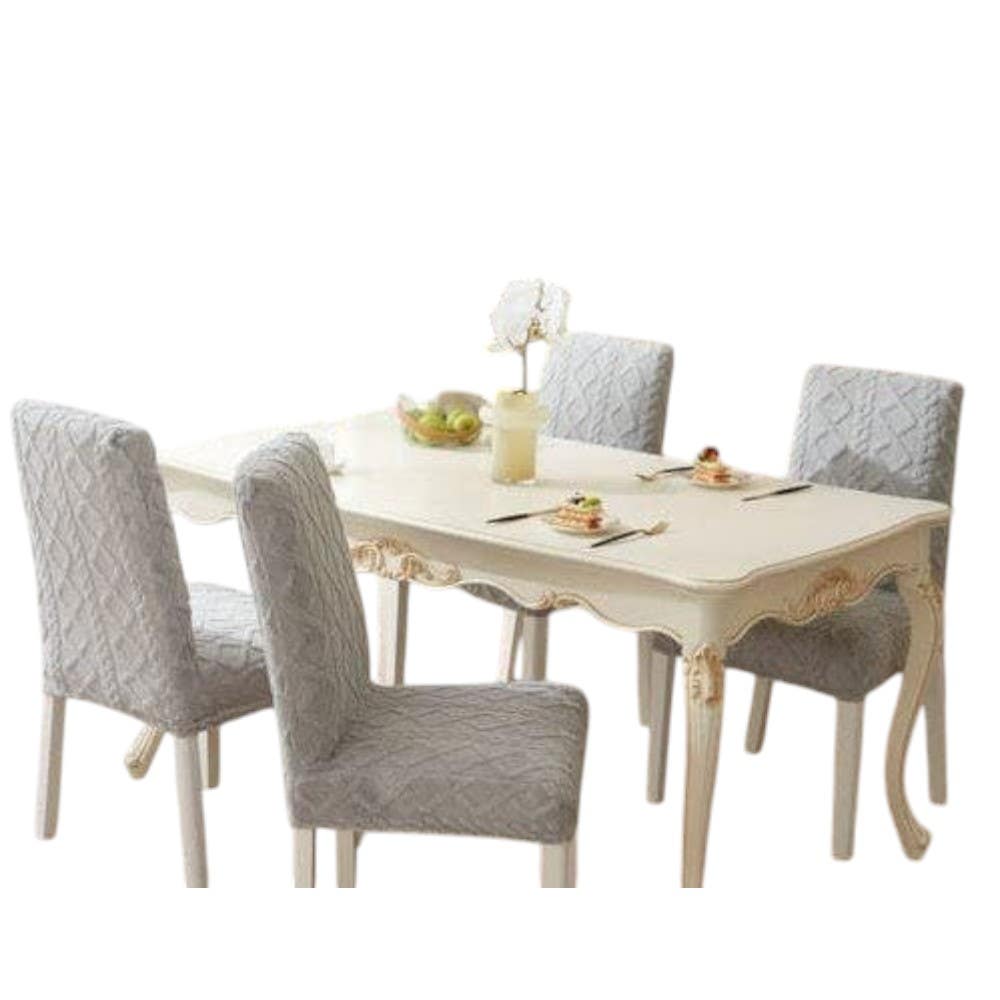 Jacquard Fur Chair Cover Set , 6 Pieces - Grey