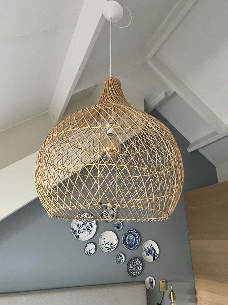 Natural Bamboo Chandelier, Handmade, 40X48 Cm - Beige