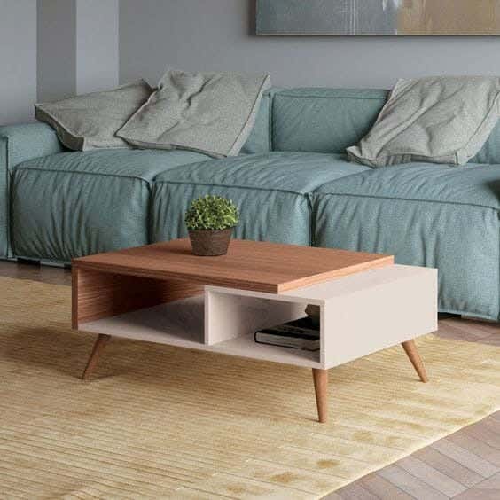 MDF Wood Center Table, 40x100x50 cm - White Brown